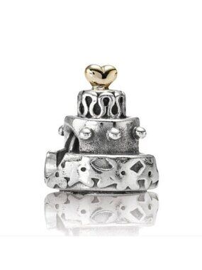 Pandora Sterling Silver Wedding / Birthday Celebration Cake Bead with 14kt Heart